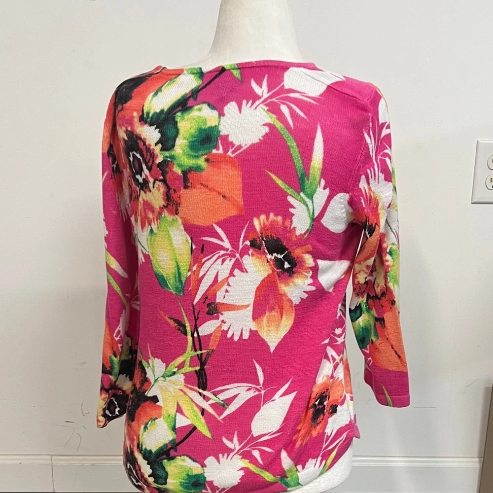 Chicos Pink Tropical Floral Knit Top M - Picture 7 of 8